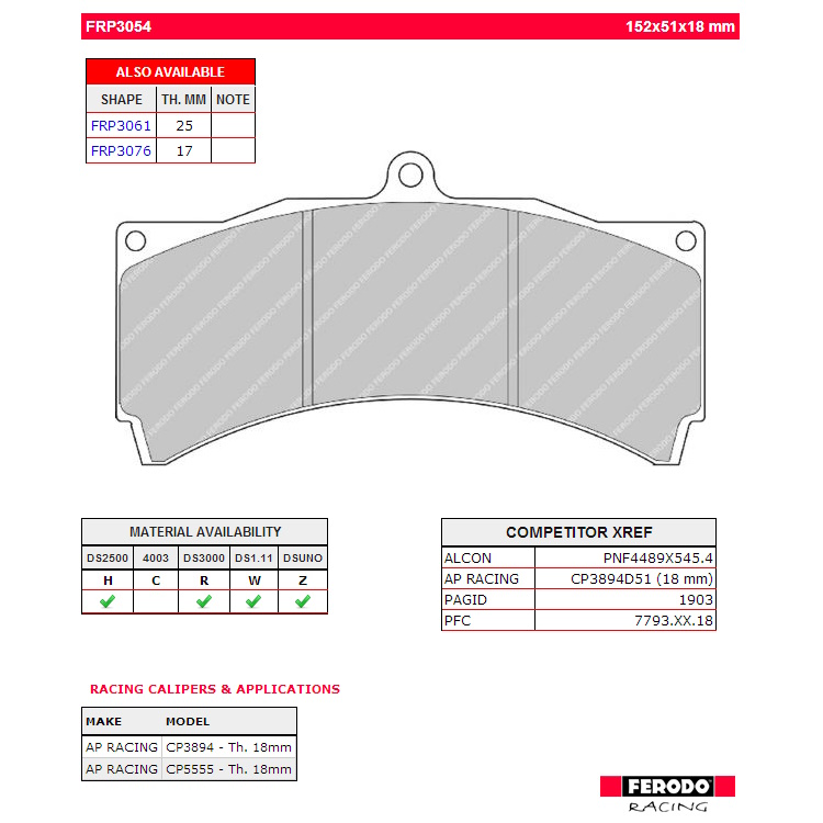 Ferodo FRP3054H DS2500 Brake Pads