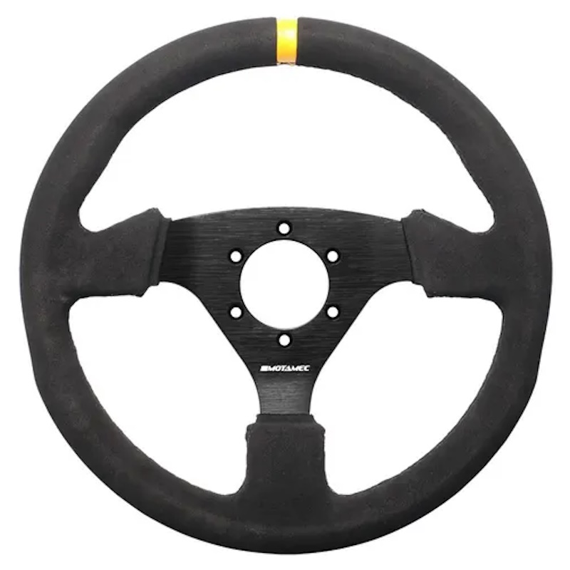 Motamec Race Rally Steering Wheel Flat Spoke 320mm Black Suede Black Spoke Spoke